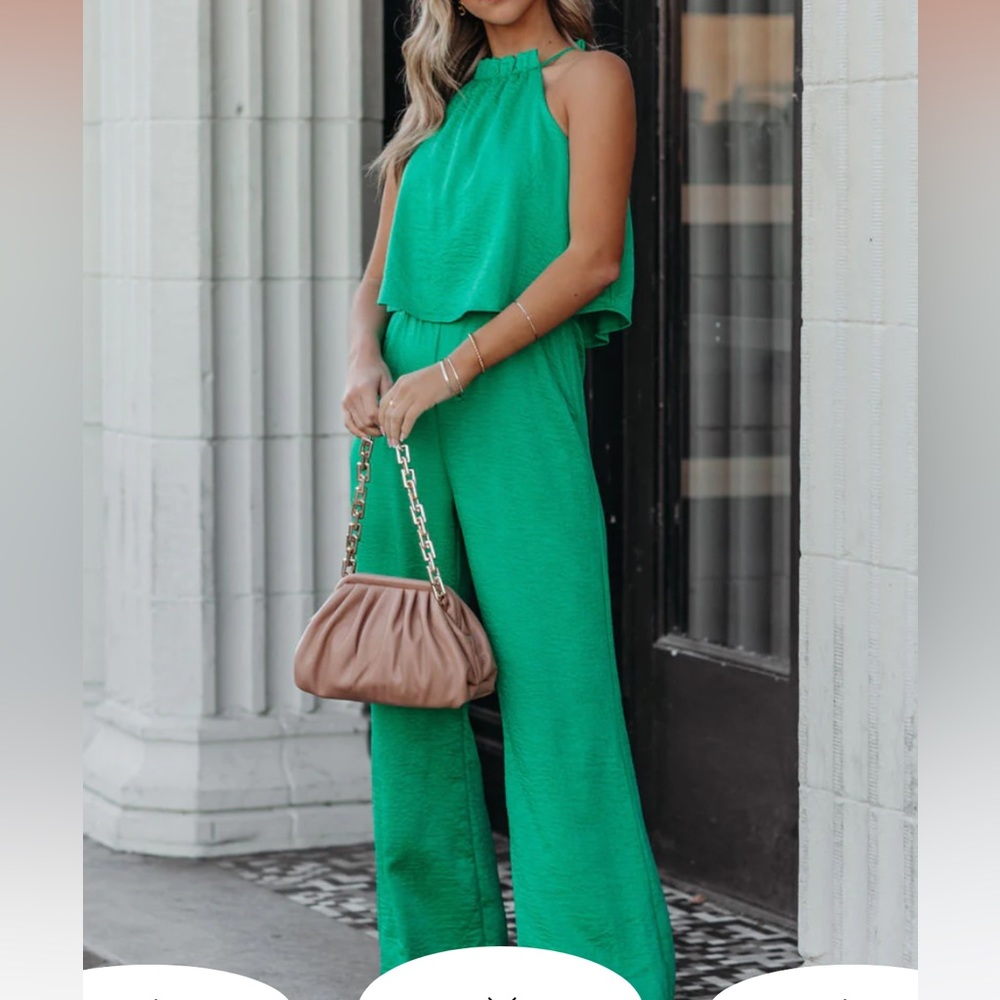 Vici green satin jumpsuit size medium nwot